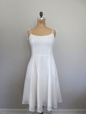 Unique Vintage Shoulder Tie Eyelet White Graduation Flare Dress